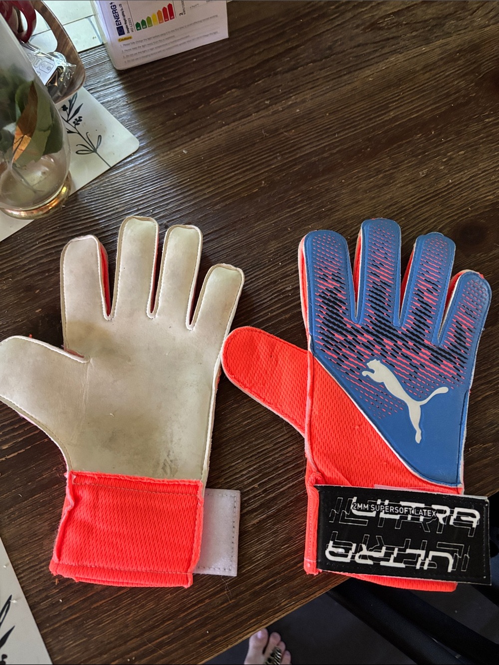 Puma Youth Goalkeeper Gloves in Blue & Red-Orange